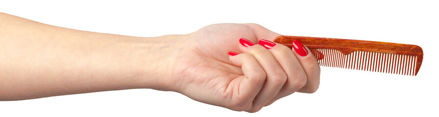  professional comb in female hand isolated on white