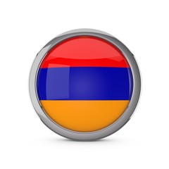 Armenia national flag in a glossy circle shape with chrome frame. 3D Rendering