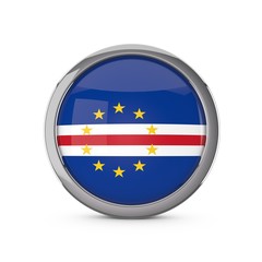 Cape Verde national flag in a glossy circle shape with chrome frame. 3D Rendering