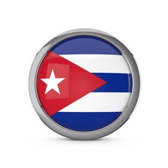 Cuba national flag in a glossy circle shape with chrome frame. 3D Rendering