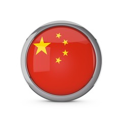 China national flag in a glossy circle shape with chrome frame. 3D Rendering