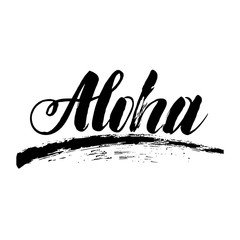 Vector isolated illustration with phrase Aloha. Hand drawn summer background. Modern brush calligraphy, hand lettering. For postcard, print, poster.