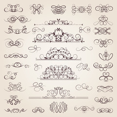 Vector set of decorative classical swirls and strokes. Medieval elements set