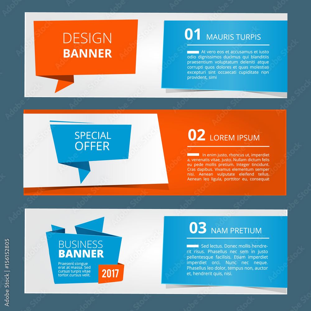 Poster Three horizontal banners with abstract modern background and place for your text. Vector illustrations set
