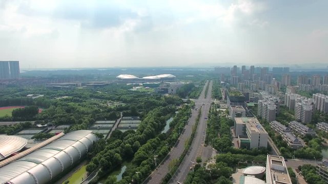Aerial view of the building and the city of nanjing,China