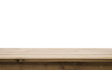 Long wood table on white background.clipping path