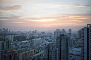 Fototapeta premium Sunrise over Pyongyang, DPRK - North Korea. May 04, 2017.