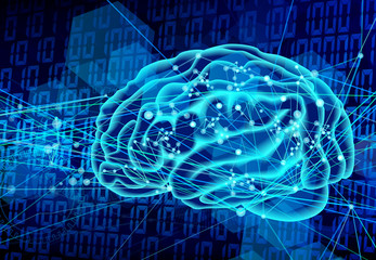 digital brain technology blue background