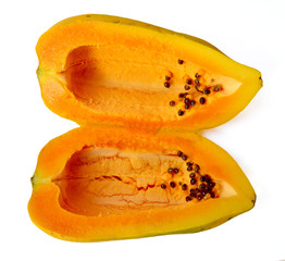 Sliced papaya on white Isolated Background  Top View