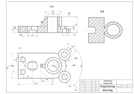 Engineering drawing.  Mechanics blueprints. Vector technology background.