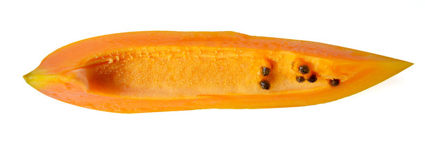 Sliced papaya on white Isolated Background Top View