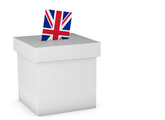 Great Britain election ballot box and voting paper. UK Vote. 3D Rendering