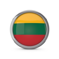 Lithuania national flag in a glossy circle shape with chrome frame. 3D Rendering