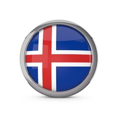 Obraz premium Iceland national flag in a glossy circle shape with chrome frame. 3D Rendering