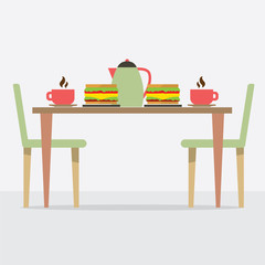 Flat Design Breakfast On Table Vector Illustration