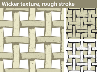 Wicker texture, rough stroke. Three different versions of a seamless pattern fill with a wicker texture: unfilled, with white and colored fill.