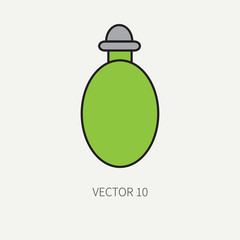 Line flat color vector military icon - hand grenade. Army equipment and weapons. Cartoon style. Assault. Soldiers. Armament. Ammunition. Vector illustration and element for your design and wallpaper.