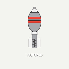 Line flat color vector military icon - mine. Army equipment and weapons. Cartoon style. Assault. Soldiers. Armament. Ammunition. Retro. Vector illustration and element for your design and wallpaper.