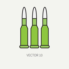 Line flat color vector military icon ammunition, ammo. Army equipment and weapons. Cartoon style. Assault. Soldiers. Armament. Ammunition. Vector illustration and element for your design and wallpaper