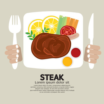 Top View Of Steak Plate Vector Illustration