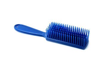 Blue hair comb on white background