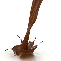 pouring chocolate created splash isolated on white background