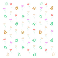 Cute simple seamless pattern with leaves and flowers over white
