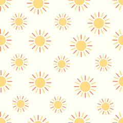 Cute sun seamless pattern over white