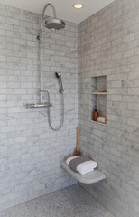 modern grey tiled shower