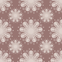 Fototapeta na wymiar Seamless pattern with flower element. Brown and beige abstract wallpaper