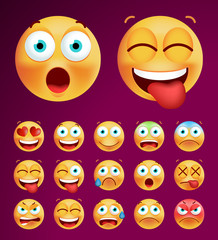 Set of Cute Emoticons on Black Background. Isolated Vector Illustration 