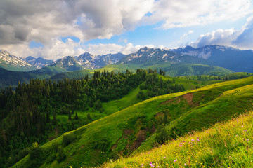 Fototapeta na wymiar A beautiful view of the mountains of the Western Caucasus