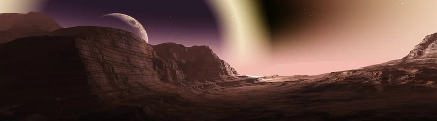 Photo sur Plexiglas Chocolat brun Panorama du paysage spatial, paysage extraterrestre, rendu 3D