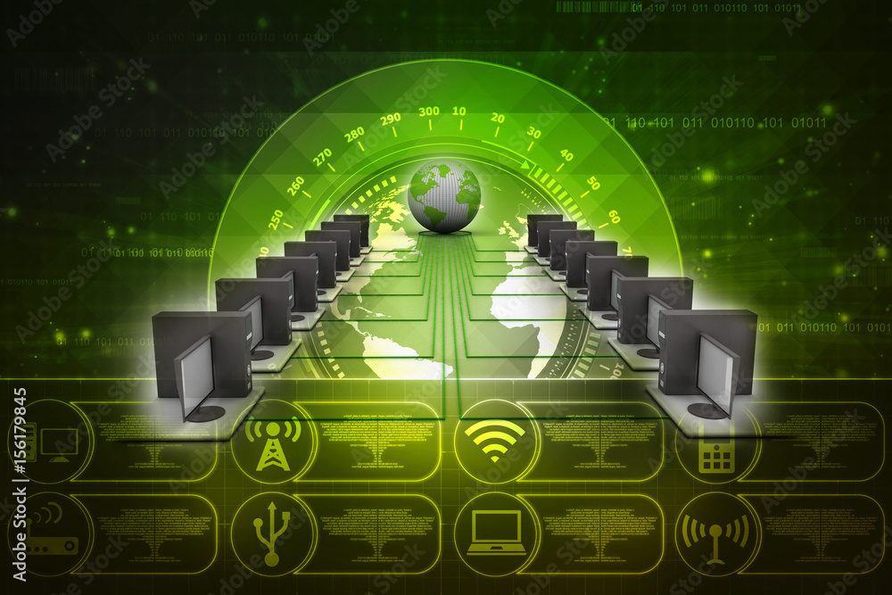 Poster 3d rendering technology computer network