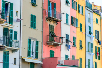 Fototapeta na wymiar View of the colorful house of the famous town of Porto Venere in Liguria, near the Cinque Terre National Park.