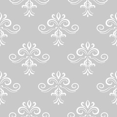 Floral wallpaper background. Gray seamless pattern