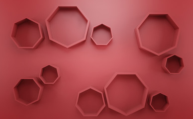 Obraz premium Abstrakcjonistyczny 3d czerwony geometryczny tło. Biała tekstura z cieniem. Renderowanie 3D