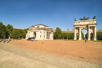 Fototapeta na wymiar Arch of Peace in Sempione Park, Milan, Lombardy, Italy, 13-05-2017