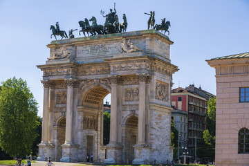 Fototapeta na wymiar Arch of Peace in Sempione Park, Milan, Lombardy, Italy, 13-05-2017