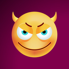 Cute Evil Icon on Black Background. Isolated Vector Illustration