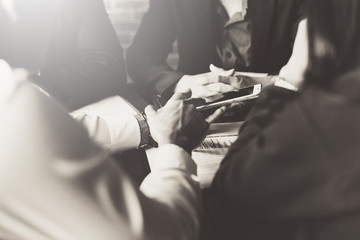 business teamwork discussing ideas and planning about profits summary at meeting room ;
