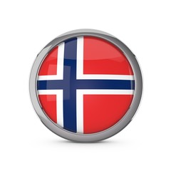 Norway national flag in a glossy circle shape with chrome frame. 3D Rendering