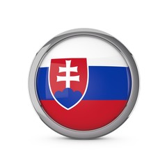 Slovakia national flag in a glossy circle shape with chrome frame. 3D Rendering