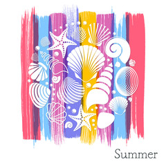 Summer card with white sea shells