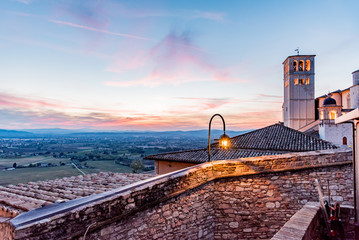 Historical and mystical city of Assisi in Umbria central Italy, famous for the cathedral of San...