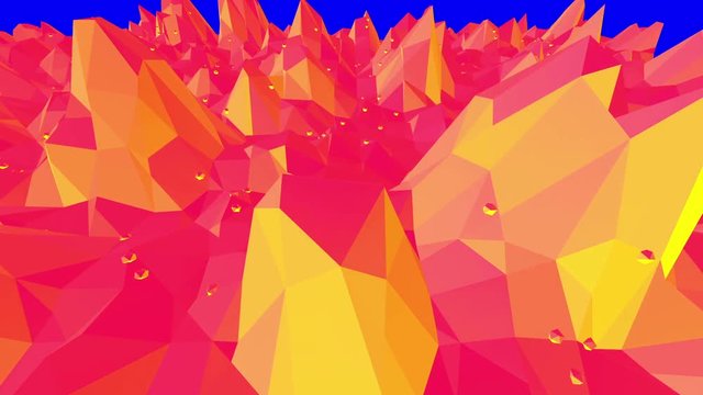 Cartoon modern 3D design. Abstract shining red low poly surface as molecular background in stylish low poly design. Polygonal mosaic background with vertex, spikes. Red low poly background.