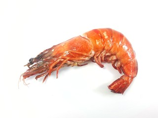 Cooked tiger prawn on white background