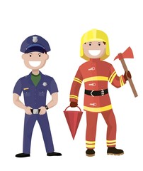Policeman and fireman. Colored characters