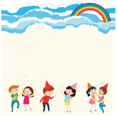 Obraz na płótnie Canvas Background template with people and rainbow