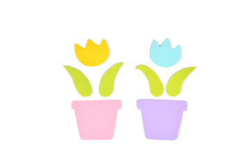 Tulip pots paper cut on white background - isolated